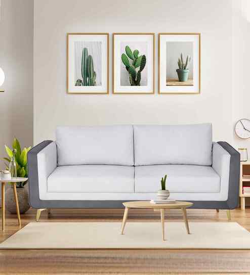 Elegant 3 Seater Sofa In Off White and Night grey/Suede Color