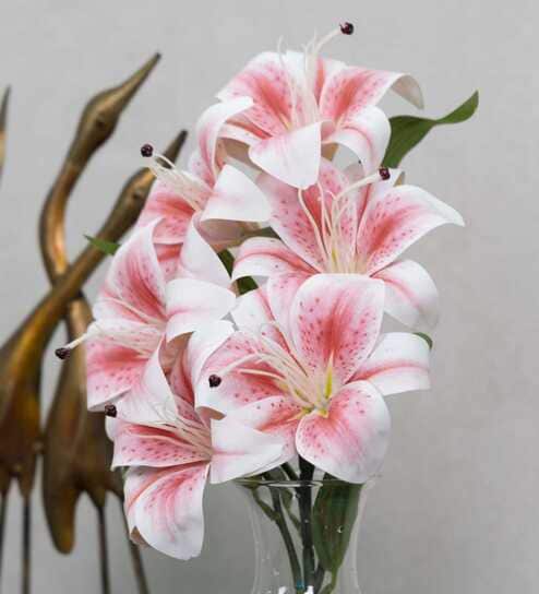 Elegant Artificial Lily Flower Bunch with 6 Flower Heads (Pink)