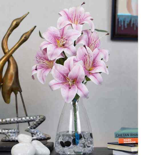 Elegant Artificial Lily Flower Bunch with 6 Flower Heads (Purple)