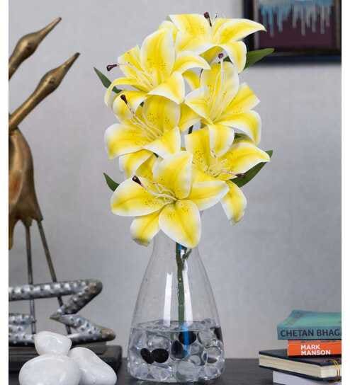 Elegant Artificial Lily Flower Bunch with 6 Flower Heads (Yellow)