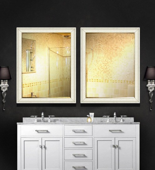 Buy Synthetic Wood Framed Cream Bathroom Mirror Set Of 2 L 22
