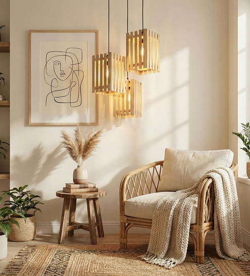 Elegant Beige Solid Wood Cluster Hanging Lights
