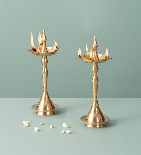 Elegant Brass Candlesticks Diya Stand for D cor Set of 2