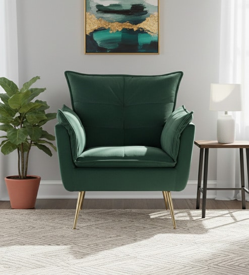 Elegant Chaise Velvet Fabric Lounge Chair In Green Colour