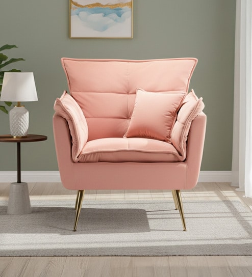 Elegant Chaise Velvet Fabric Lounge Chair In Pink Colour