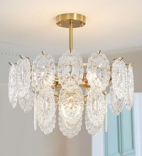 Elegant Crystal Glass Oval Plate Chandelier