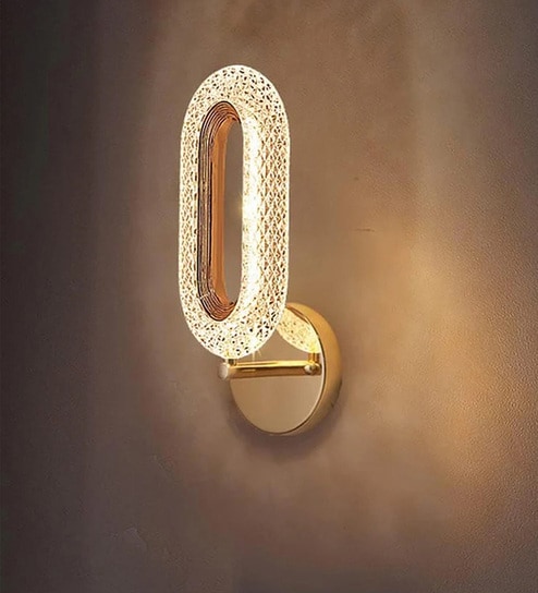 Elegant Crystal LED Wall Sconce Light Gold Finish with Clear Acrylic Shade