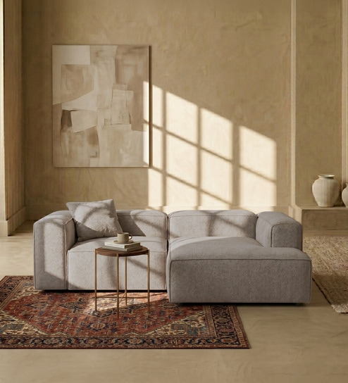 Elegant Edge 2 Seater Boucle LHS L Shaped Sofa In Dark Grey Color