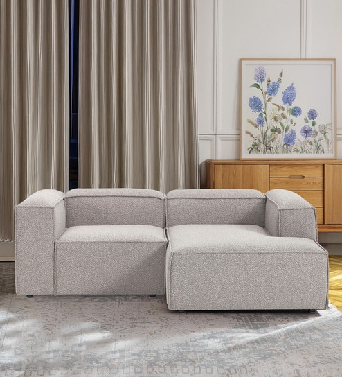 Elegant Edge 2 Seater Boucle LHS L Shaped Sofa In Dark Grey Color