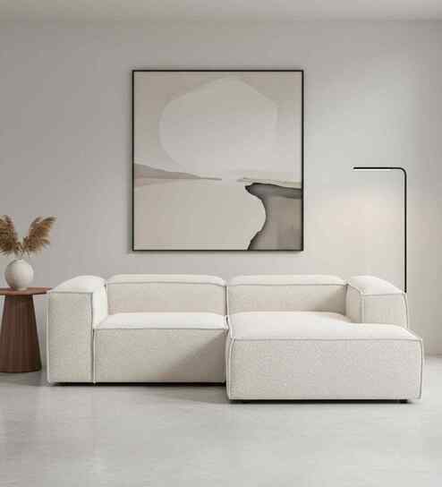 Elegant Edge 2 Seater Boucle LHS L Shaped Sofa In White Color