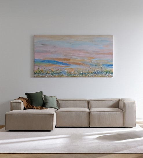 Elegant Edge 2 Seater Corduroy RHS L Shaped Sofa In Cr me Color