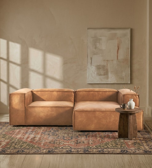 Elegant Edge 2 Seater Faux Leather LHS Sofa In Brown Colour