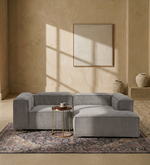 Elegant Edge 2 Seater Versatile Corduroy LHS L Shaped Sofa In Grey Color