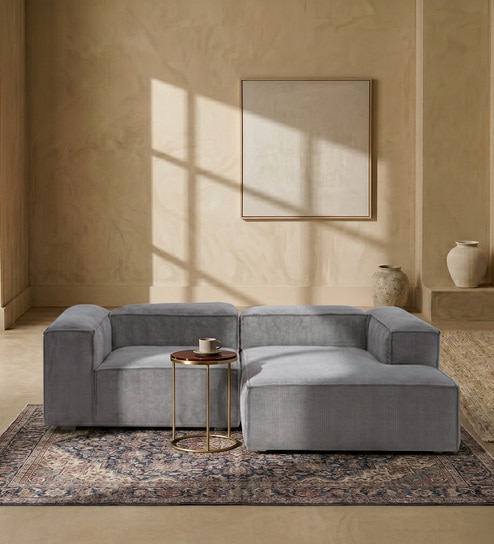 Elegant Edge 2 Seater Versatile Corduroy LHS L Shaped Sofa In Grey Color
