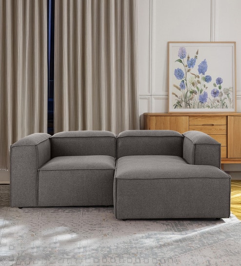 Elegant Edge 2 Seater Versatile LHS L Shaped Sofa In Dark Grey Color