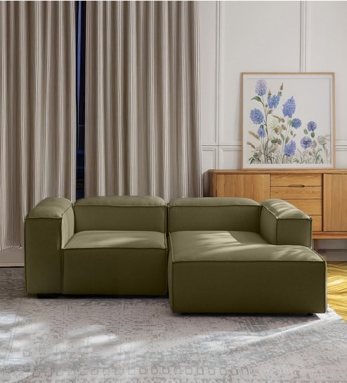 Elegant Edge 2 Seater Versatile LHS L Shaped Sofa In Olive Green Color