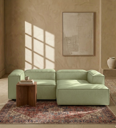 Elegant Edge 2 Seater Versatile LHS L Shaped Sofa In Olive Green Color