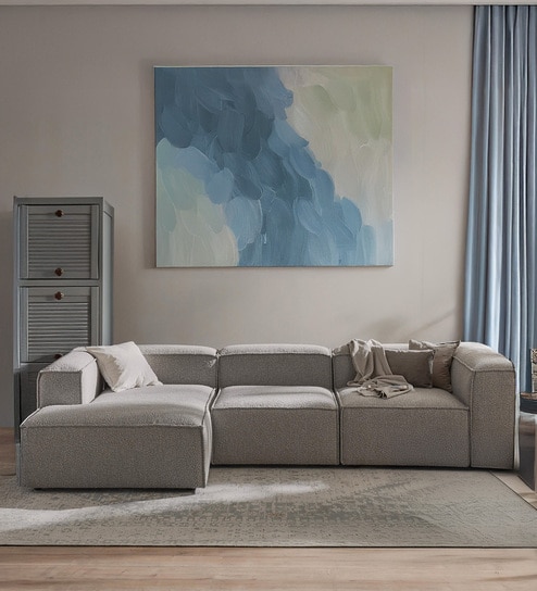 Elegant Edge 3 Seater Boucle RHS L Shaped Sofa In Grey Color