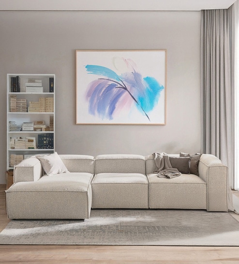 Elegant Edge 3 Seater Boucle RHS L Shaped Sofa In White Color