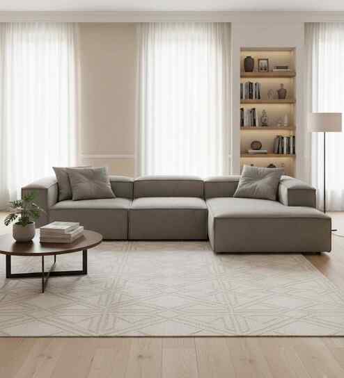 Elegant Edge 3 Seater Corduroyl Shaped Sofa In  Grey Color