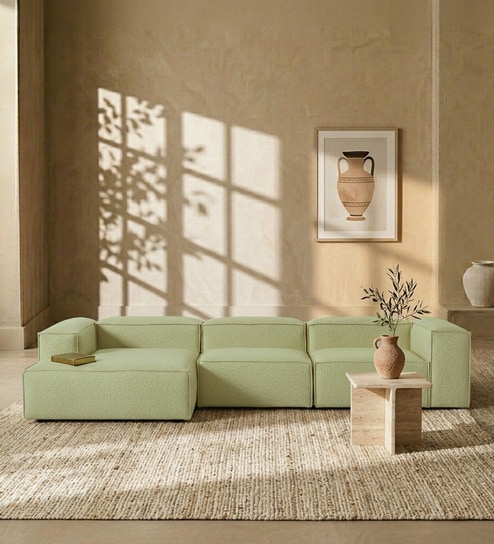 Elegant Edge 3 Seater LHS L Shaped Sofa In  Olive Green Color