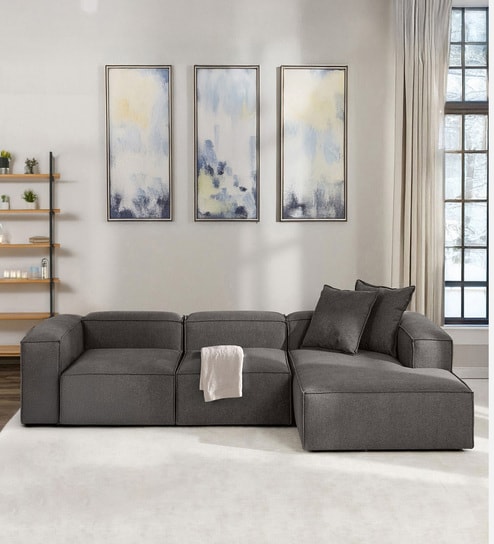 Elegant Edge 3 Seater LHS L Shaped Sofa In Dark Grey Color