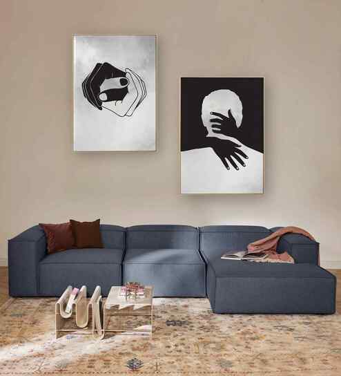 Elegant Edge 3 Seater RHS L Shaped Sofa In Navy Blue Color