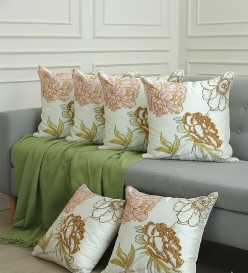 Elegant Embroidered Floral Throw Cushion Cover (18x18)