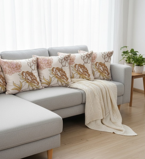 Elegant Embroidered Floral Throw Cushion Cover (18x18)