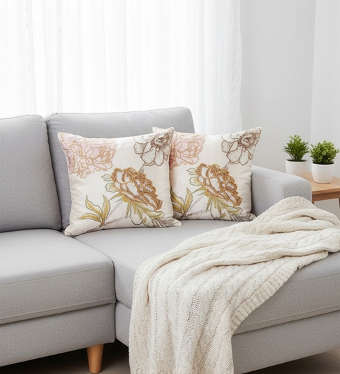 Elegant Embroidered Floral Throw Cushion Cover (18x18)