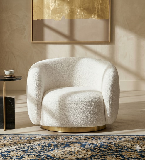 Elegant Ensemble Boucle 1 Seater Sofa In White Colour