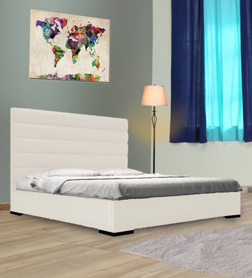 Elegant Queen Size Upholstered Bed In Beige Colour By Dreamzz Furniture