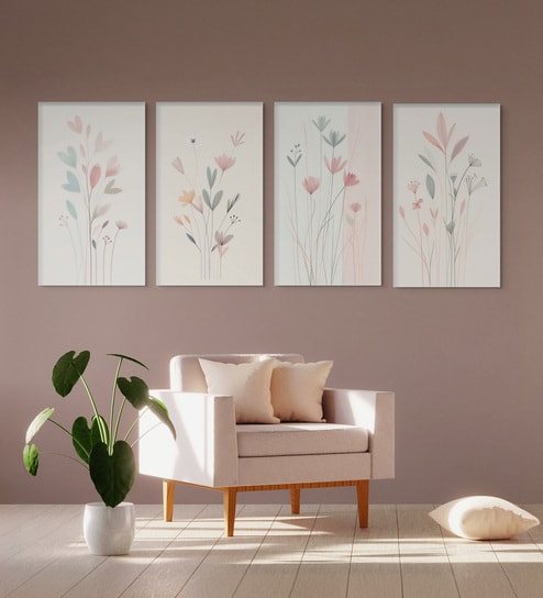 Elegant Floral Wall Art Set of 4 Canvas Wall Painting Stretch Canvas Frame