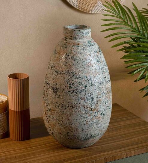 (1Pc) Teal Green Terracotta Decorative Vase For Home Decor