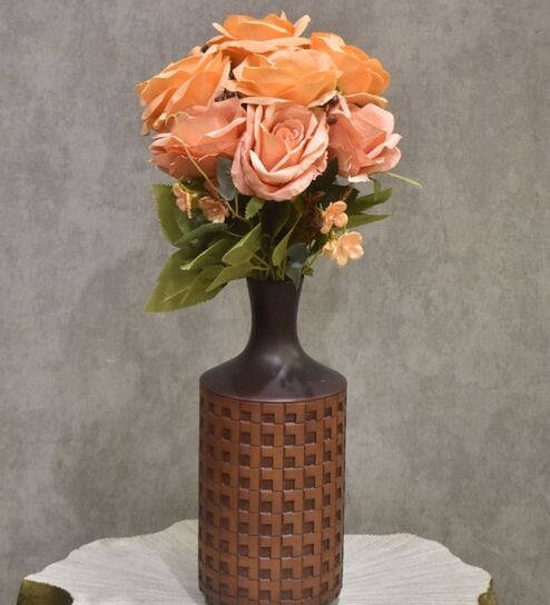 Elegant Artificial Rose Flower Bunch with 7 Flower Heads (Orange)