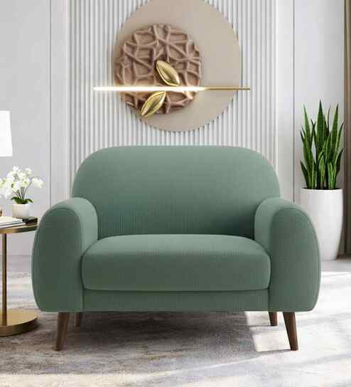 Elegant Velvet Fabric 1 Seater Sofa In Sea Green Color