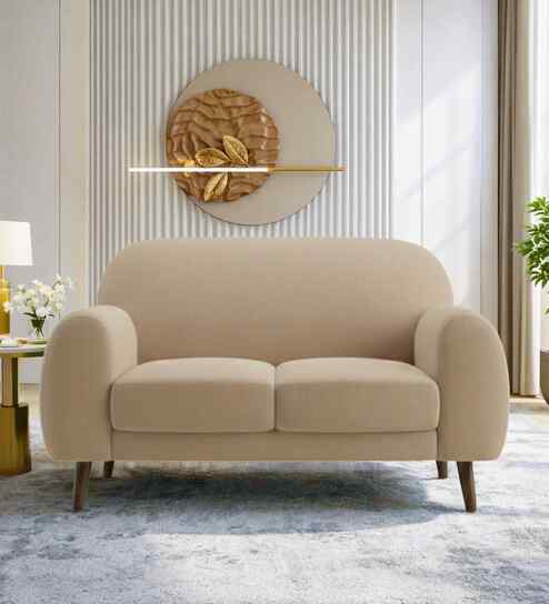 Elegant Velvet Fabric 2 Seater Sofa In Beige Color