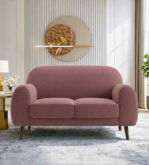 Elegant Velvet Fabric 2 Seater Sofa In Onion Pink Color