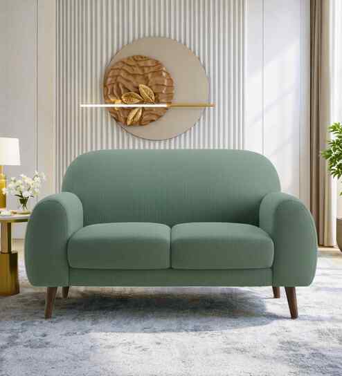 Elegant Velvet Fabric 2 Seater Sofa In Sea Green Color