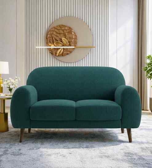 Elegant Velvet Fabric 2 Seater Sofa In Teal GreenColor