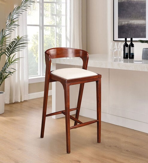 Eleganza Solid Wood Bar Stool In Beige & Walnut Colour