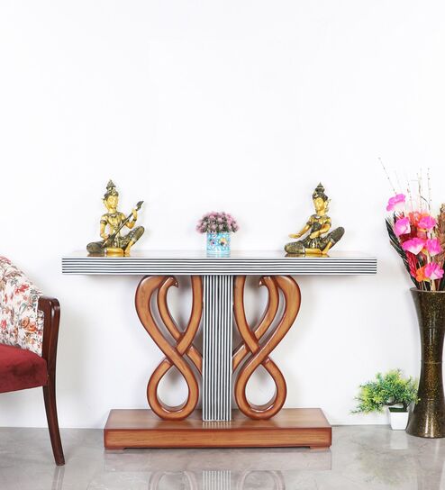 Eleganza Solid Wood Console Table in Teak Colour