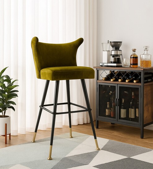 Eleganza Velvet Winged Bar Chair in Olive Colour
