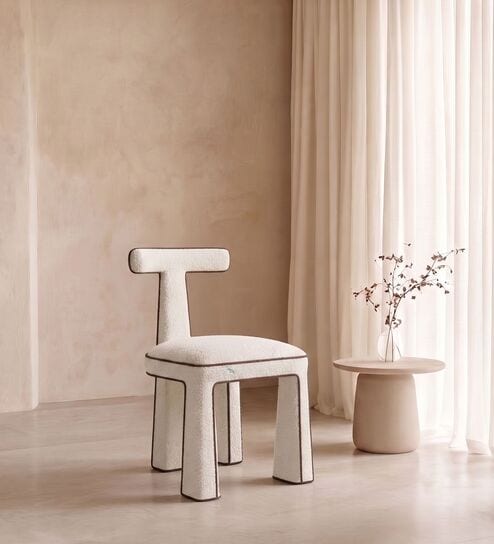 Eleion Minimal Dining Chair In Ivory Whitw Colour