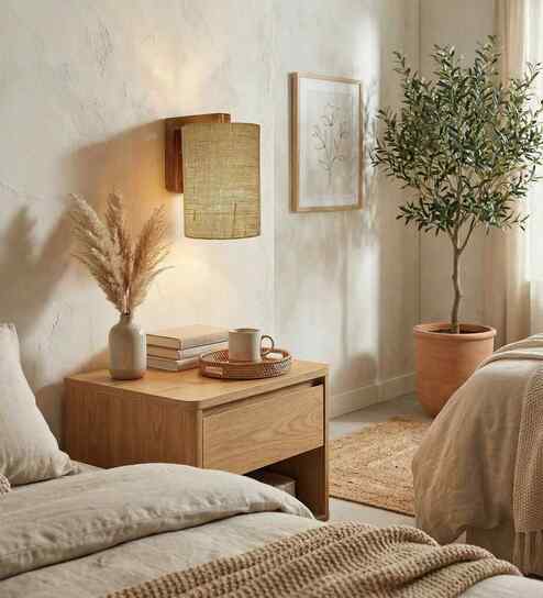 Elementary Jute Shade Solid Wood Wall Sconces