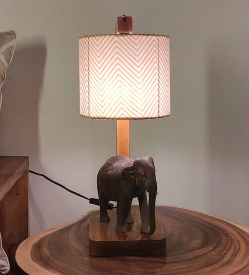 Elementary Wooden Shelf Table Lamp with Jute Shade & Brown Base