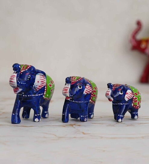 Elephant Blue Plastic (Set of 3) Animal Figurines