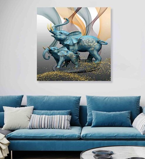 Elephant Multicolour Canvas Framed Wall Painting