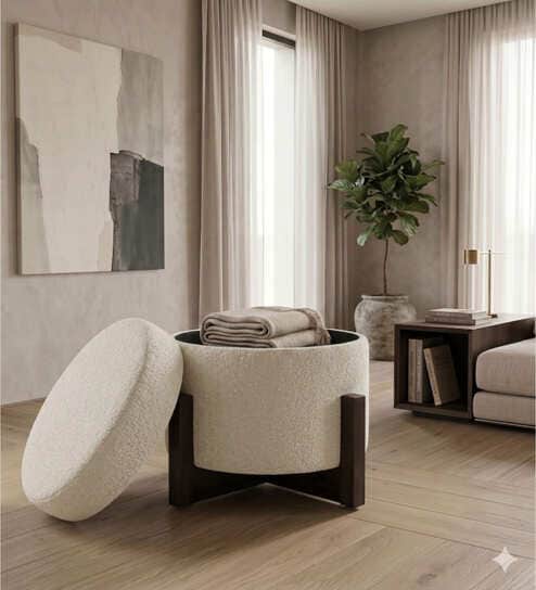 ELF Upholstered Off-White Conoid Ottoman Stool