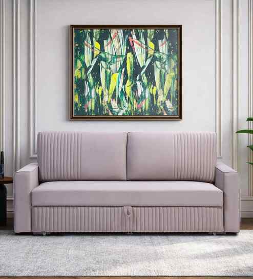 Elina Velvet Fabric Sofa Cum Bed in Beige Colour With Storage